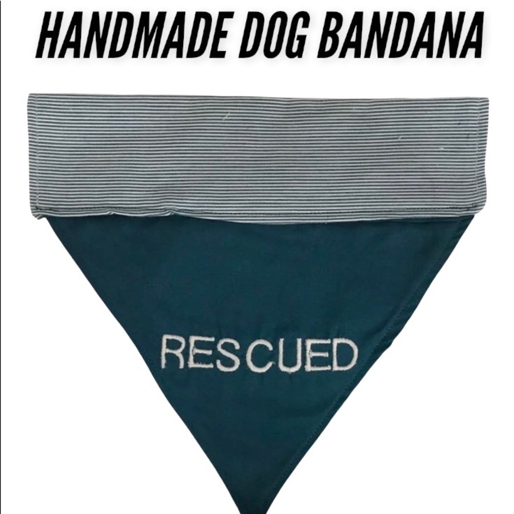 HANDMADE DOG BANDANA EMBROIDERED RESCUED PERSONALIZED AVAILABLE SLIP ON NO TIES